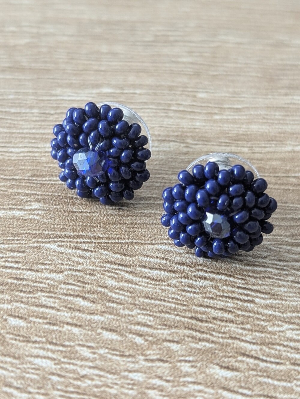 Navy Beaded Cluster Stud Earrings